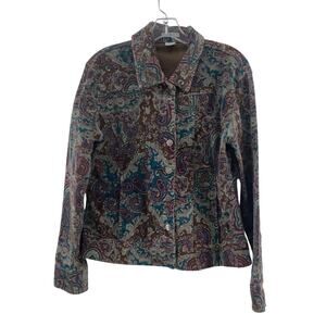 5 Diamonds Pink & Brown Women's Paisley Corduroy Biker Jacket Cotton L Preowned